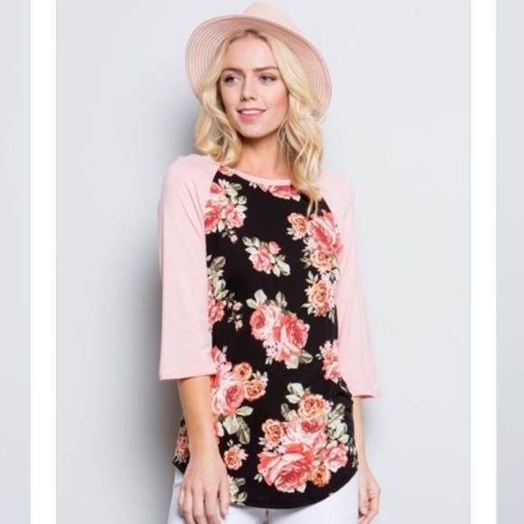 🆕🌺Contrast Raglan Sleeve Floral Tunic - Picture 2 of 5